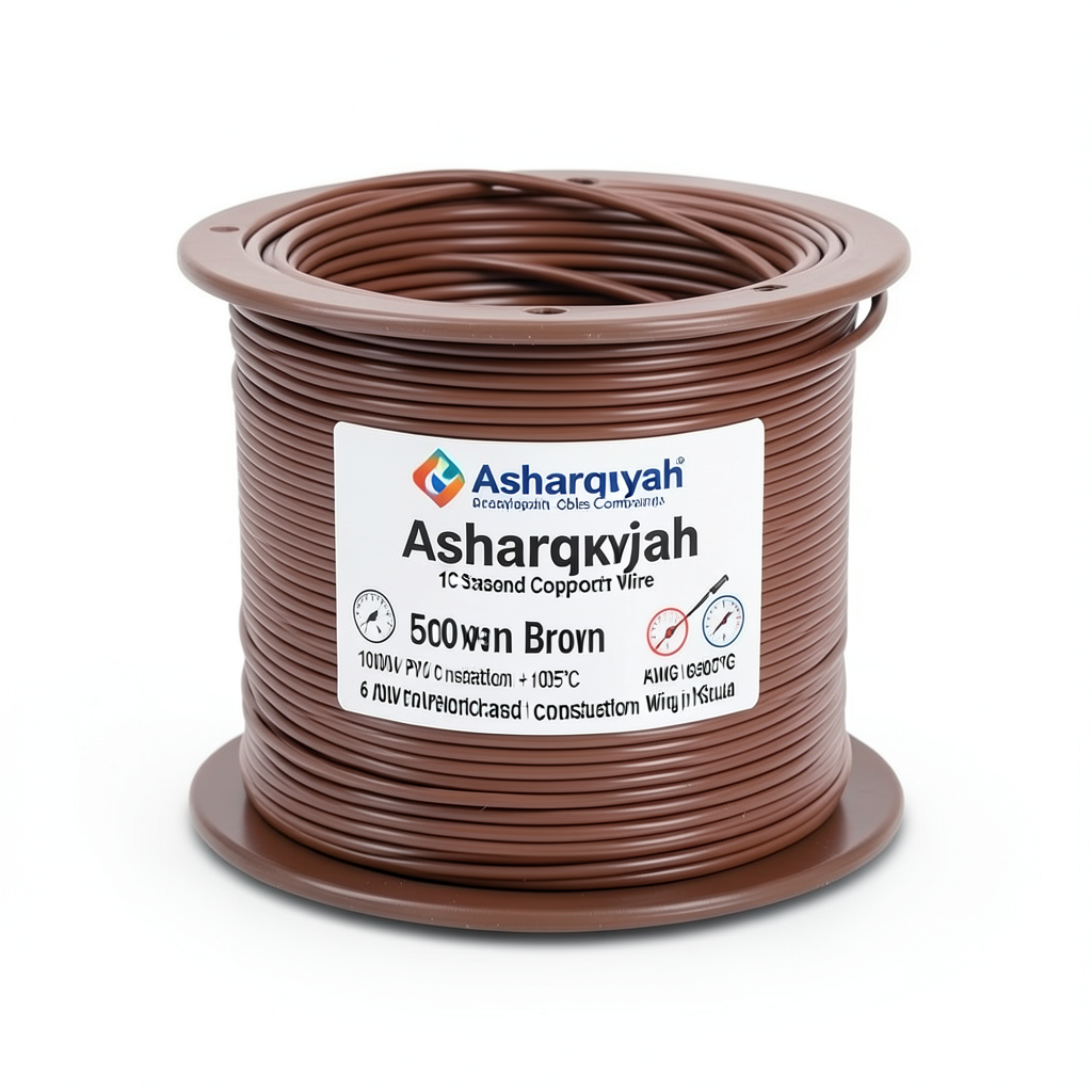 6 AWG 1C Stranded Copper Wire, 1000 Volts, PVC Insulated +105°C, Brown, 500 feet | Asharqiyah Cables Company for Industry