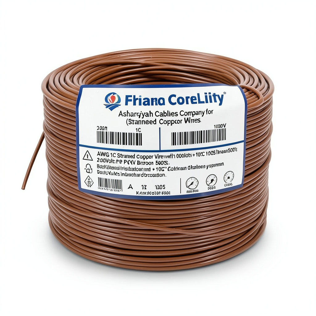 لفة سلك مفرد 2 AWG نحاس مجدول 1000 فولت عزل PVC +105°C بني طول 500 قدم | شركة كابلات الشرقية للصناعة
