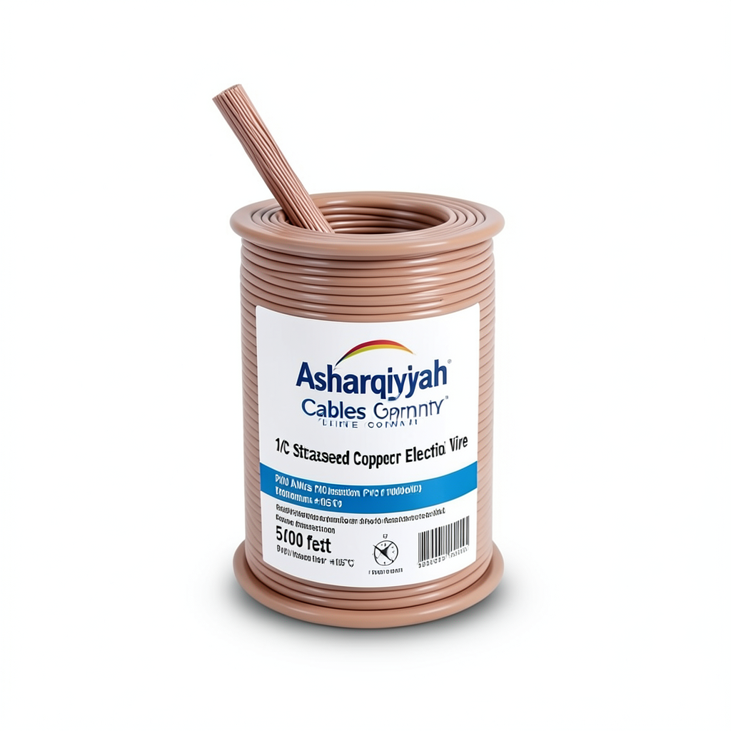 سلك مفرد 2/0 AWG نحاس مجدول كهربائي، 1000 فولت، عزل PVC (+105°C)، بني، طول 500 قدم | شركة كابلات الشرقية للصناعة