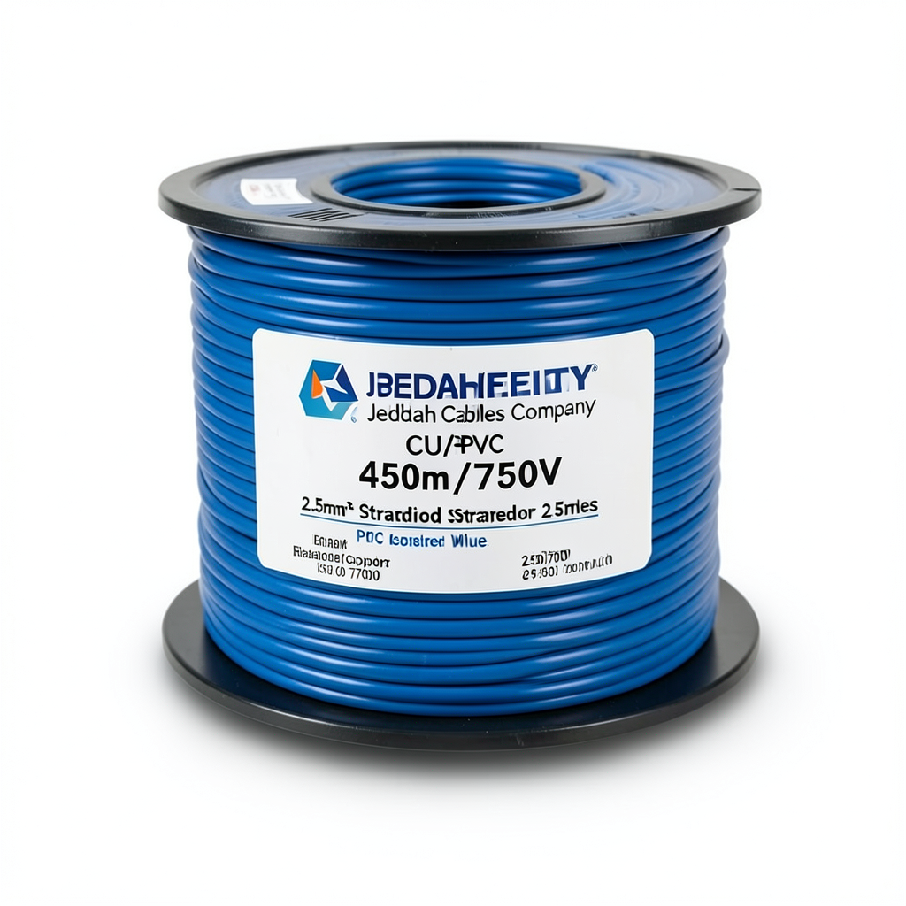 لفة سلك نحاس مجدول CU/PVC مقاس 2.5mm، 450/750V، لون أزرق، شركة كابلات جدة | كابلات جدة