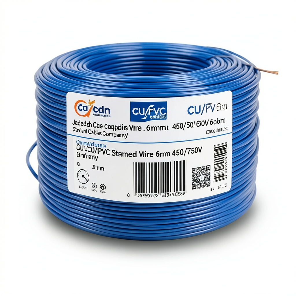 لفة سلك نحاس مجدول CU/PVC مقاس 6mm، 450/750 فولت، لون أزرق | شركة كابلات جدة