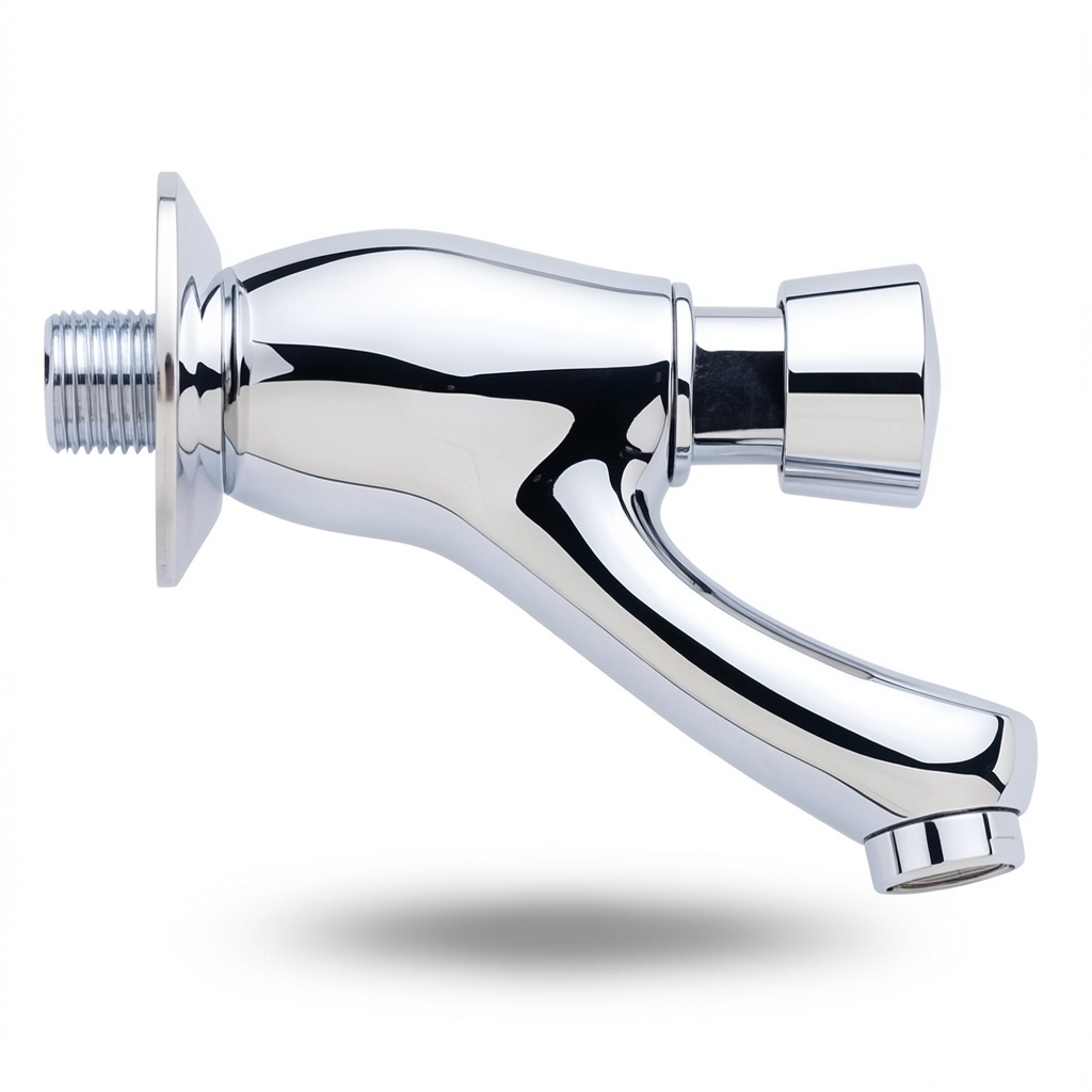 Automatic Brass Washbasin Mixer Single Line Self Locking Chrome
