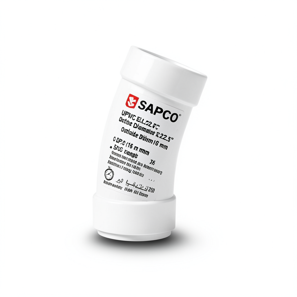 UPVC Elbow Long Radius 22.5° Outside Diameter 16 mm White Color | SAPPCO