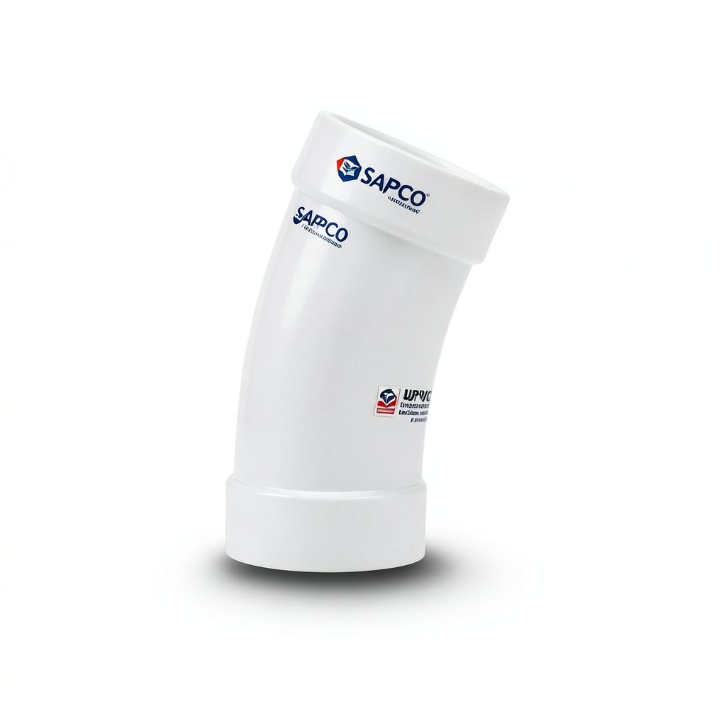 UPVC Elbow Long Radius 22.5° Outside Diameter 140 mm White Color | SAPPCO