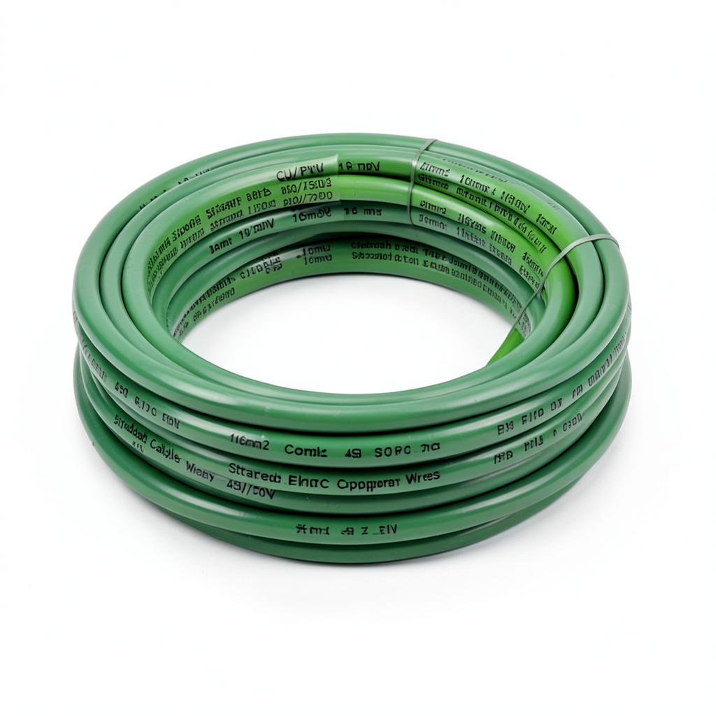 16mm2 Single Core Stranded Electrical Wire CU/PVC, 450/750V, Green Color | Jeddah Cables Company