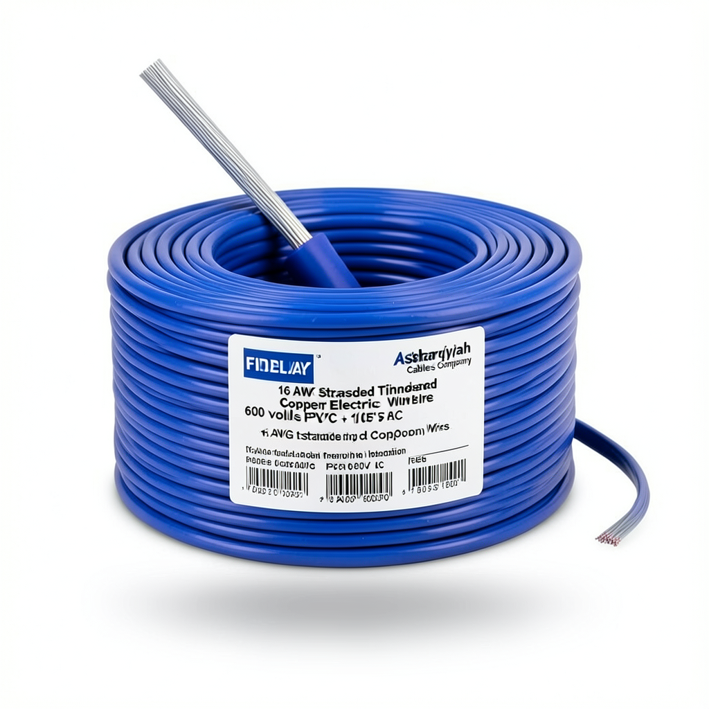 سلك كهرباء 16 AWG نحاس مجدول مطلي بالقصدير 600 فولت معزول PVC +105°C ازرق | شركة كابلات الشرقية للصناعة