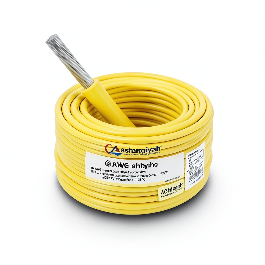 لفة سلك كهرباء 16 AWG نحاس مجدول مطلي بالقصدير عزل PVC +105°C اصفر، جهد 600 فولت | شركة كابلات الشرقية للصناعة