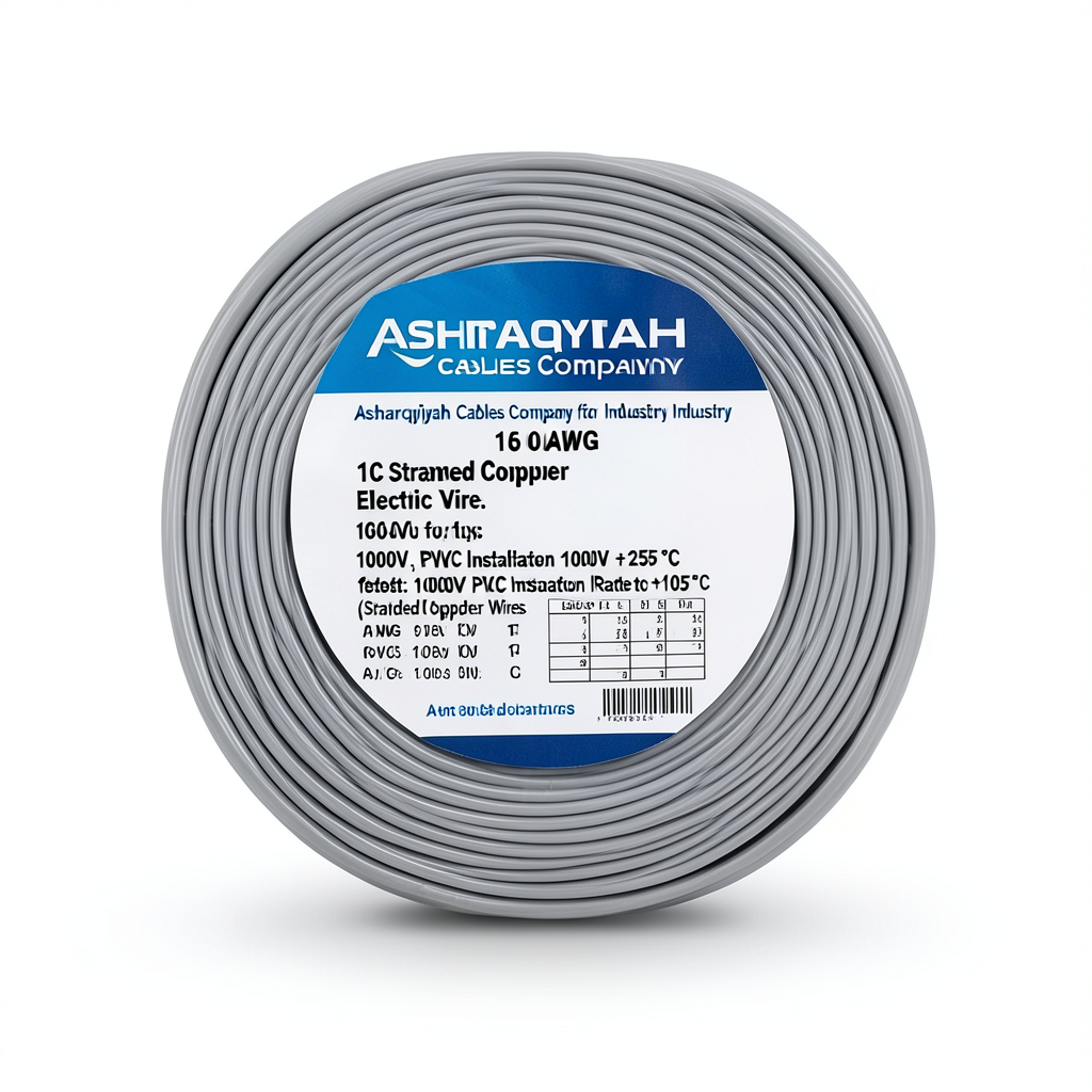 لفة سلك مفرد 16 AWG نحاس مجدول عزل PVC +105°C رمادي، 1000 فولت، طول 2500 قدم | شركة كابلات الشرقية للصناعة