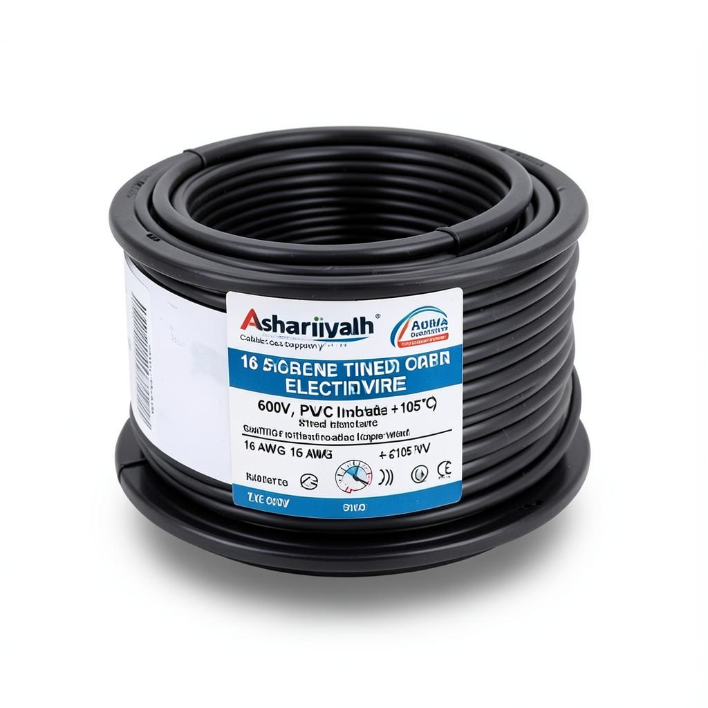 سلك كهرباء 16 AWG نحاس مجدول مطلي بالقصدير عزل PVC +105°C اسود، جهد 600 فولت | شركة كابلات الشرقية للصناعة