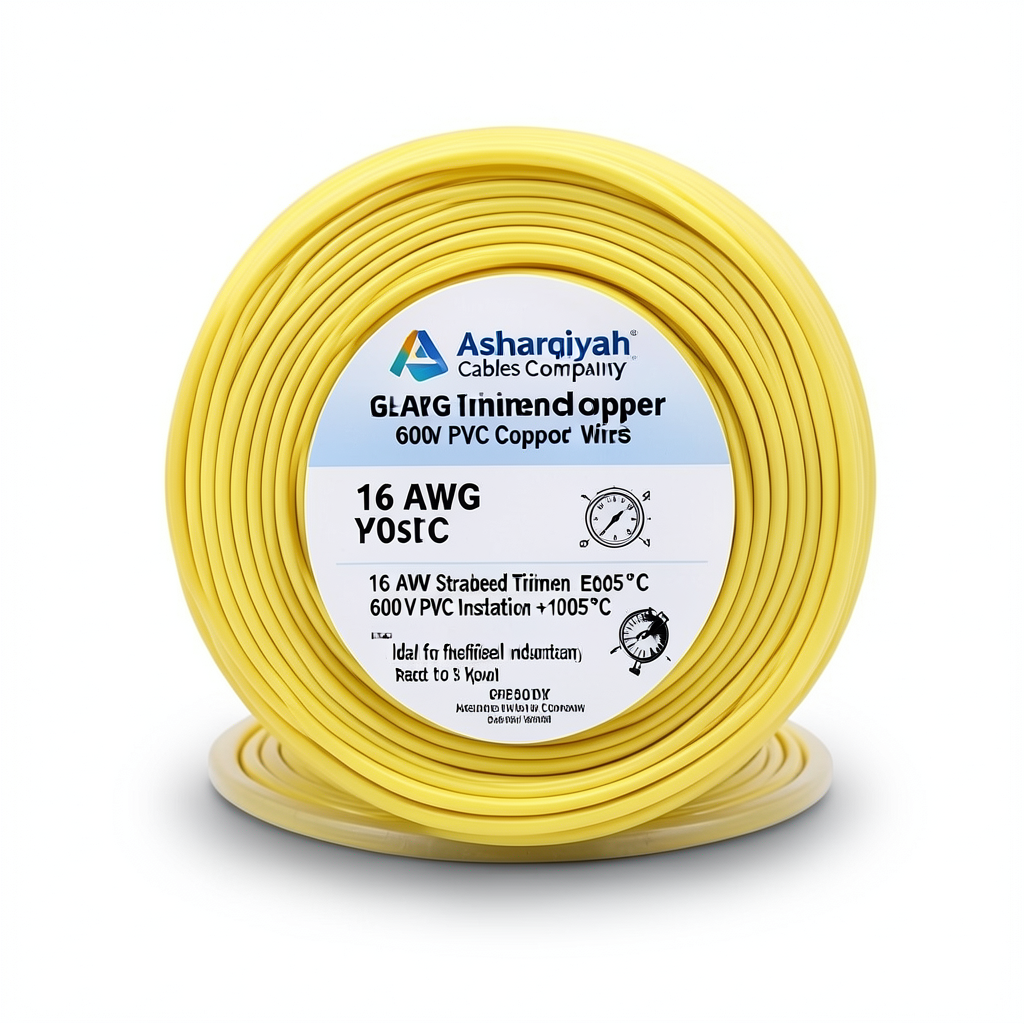 16 AWG Stranded Tinned Copper Electric Wire 600 V PVC Insulation +105°C Yellow | Asharqiyah Cables Company for Industry