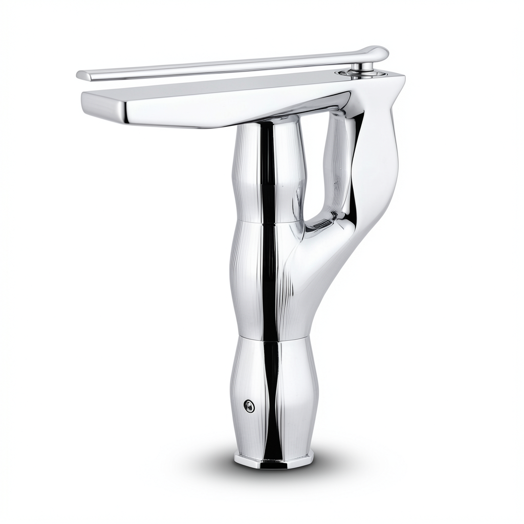 High Ribbed Washbasin Tap Chrome Color