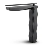 High Ribbed Washbasin Faucet Black Color