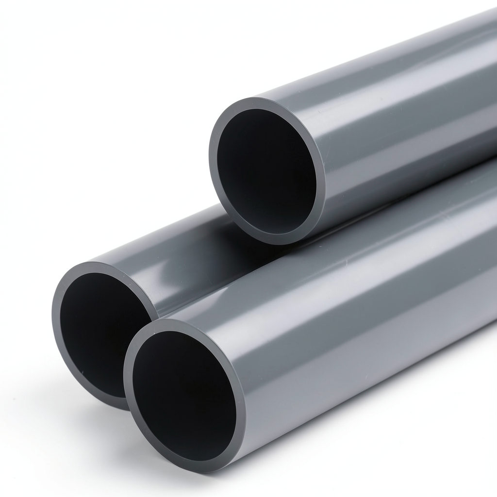 أنابيب بلاستيك UPVC ضغط 9 بار مقاس 5 إنش سمك 6.4 مم لون رمادي غامق