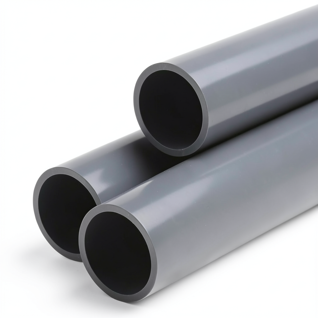 أنابيب بلاستيك UPVC ضغط 9 بار مقاس 6 إنش سماكة 7.6 ملم لون رمادي غامق
