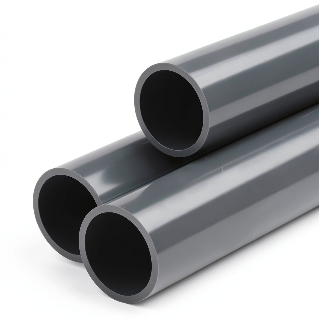 UPVC Plastic Pipe PN 9 Bar Size 6 inch Thickness 7.6 mm Dark Gray
