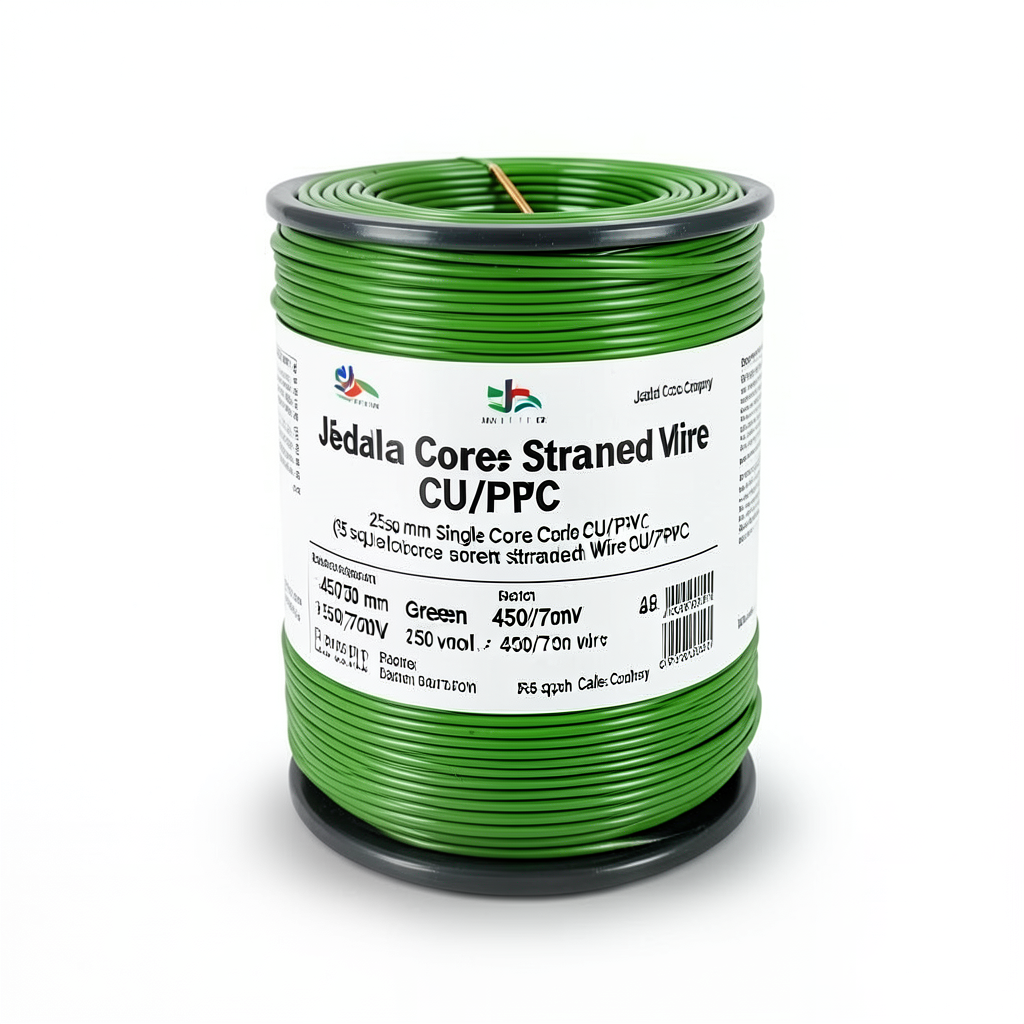 25sq mm Single Core Stranded Wire CU/PVC, 450/750 volts, Green Color | Jeddah Cables Company