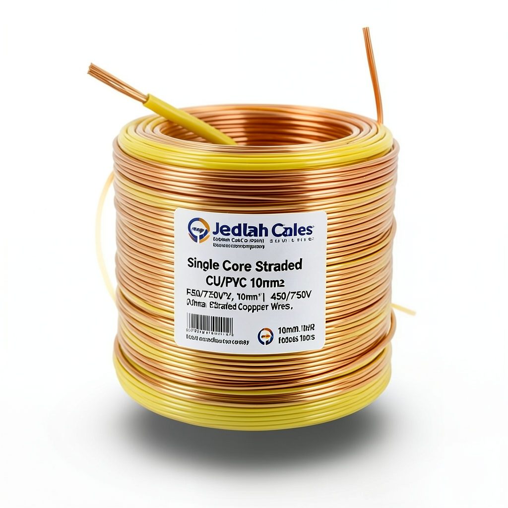 Single Core Stranded Electric Wire CU/PVC 10mm2, 450/750V, Yellow | Jeddah Cables Company