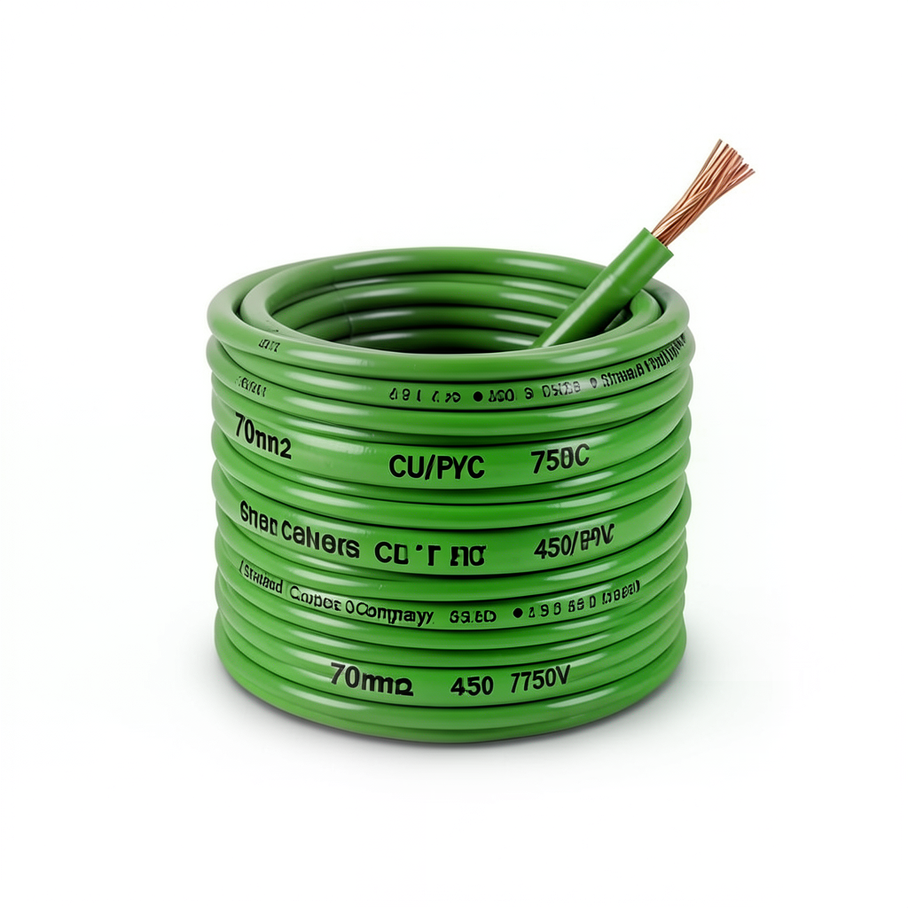 70mm2 Single Core Stranded Wire CU/PVC, 450/750V, Green Color | Jeddah Cables Company