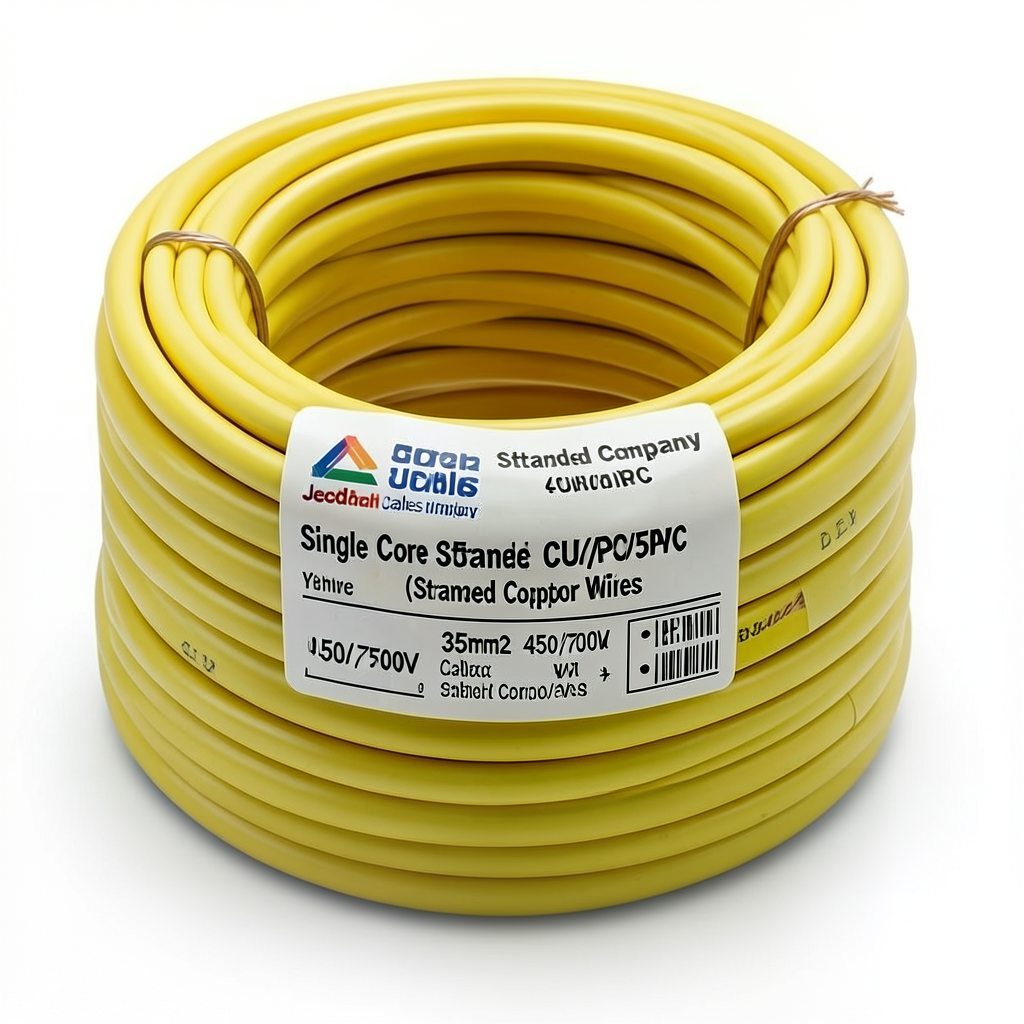 سلك مفرد نحاس مجدول CU/PVC مساحة مقطع 35mm2، 450/750 فولت، لون أصفر | شركة كابلات جدة