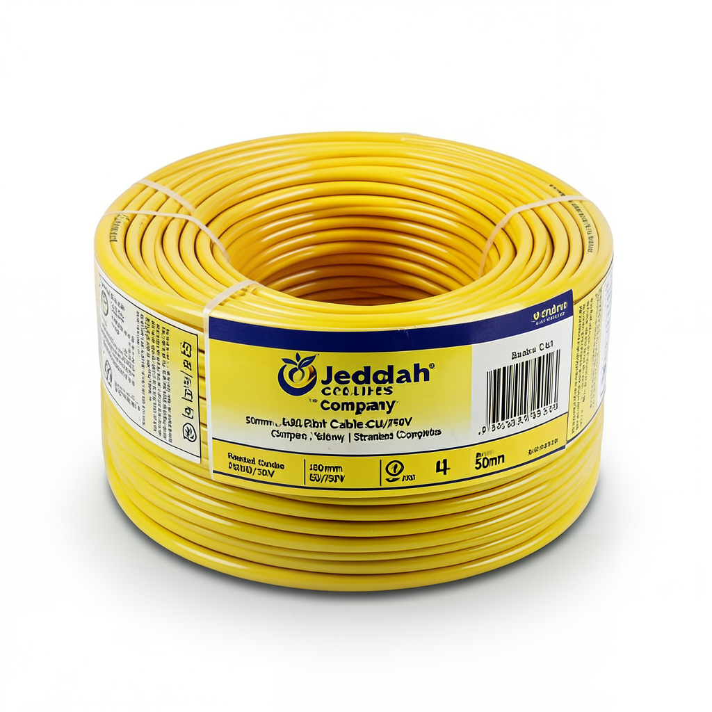 لفة سلك مفرد نحاس مجدول CU/PVC مقاس 50mm، 450/750 فولت، لون أصفر | شركة كابلات جدة