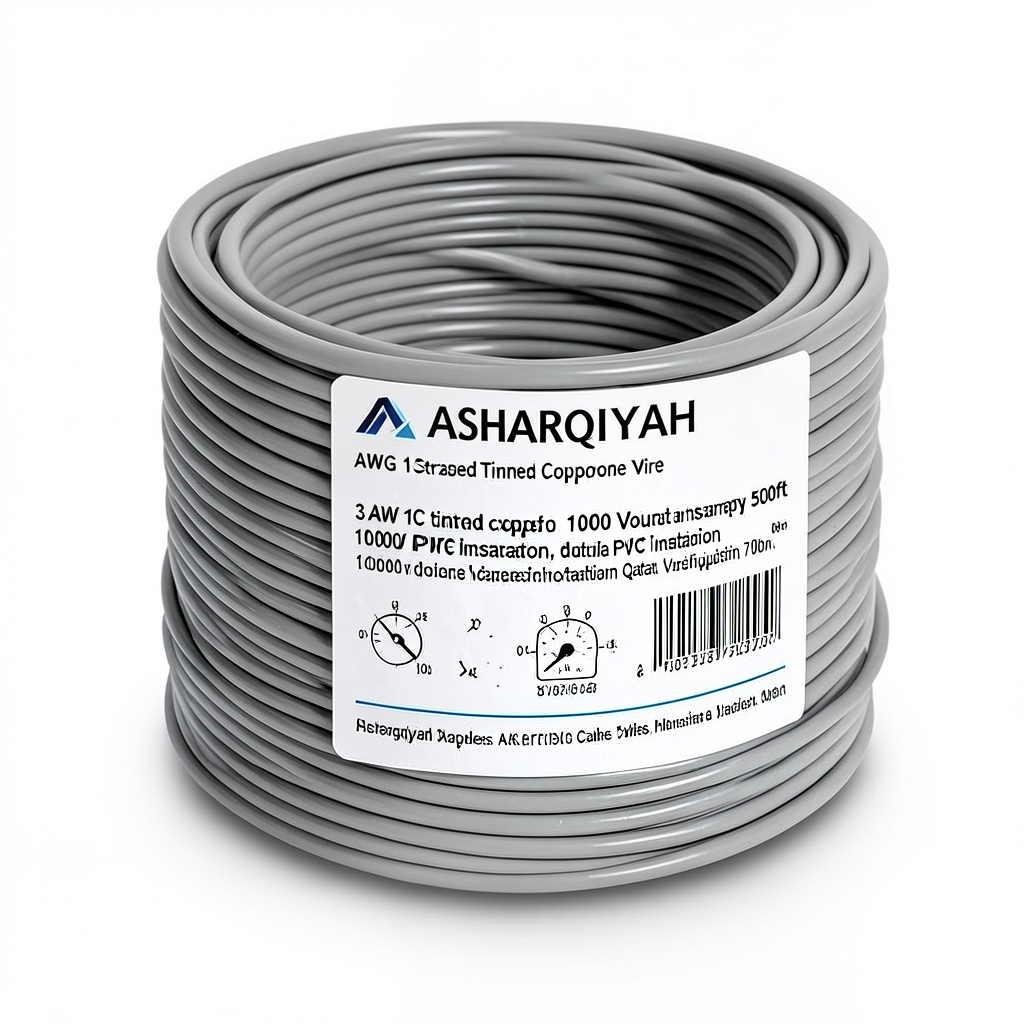 3 AWG 1C Stranded Tinned Copper Wire 1000 Voltage PVC Insulation Gray 500ft | Asharqiyah Cables Company for Industry