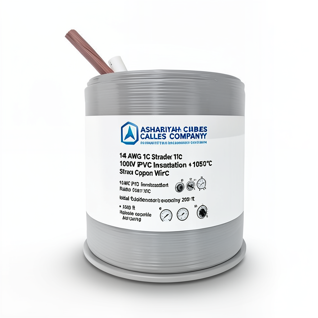 سلك مفرد 14 AWG نحاس مجدول 1000 فولت معزول PVC +105°C رمادي طول 2500 قدم | شركة كابلات الشرقية للصناعة