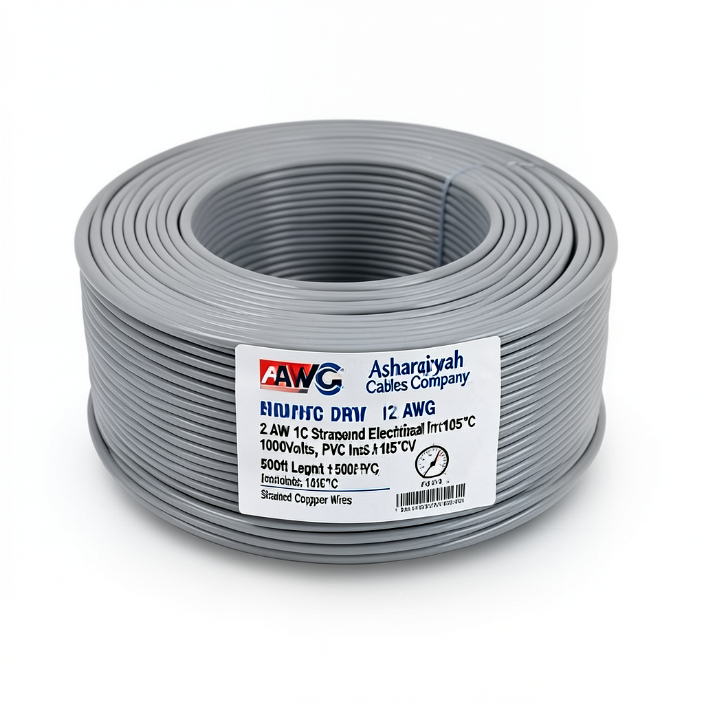 2 AWG 1C Stranded Copper Electrical Wire, 1000Volts, PVC Insulated (+105°C) Gray, 500ft Length | Asharqiyah Cables Company for Industry