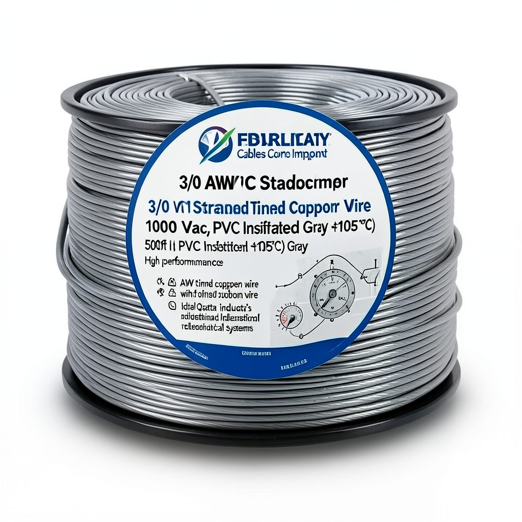 3/0 AWG 1C Stranded Tinned Copper Wire, 1000 Vac, PVC Insulated (+105°C) Gray, 500ft | Asharqiyah Cables Company for Industry