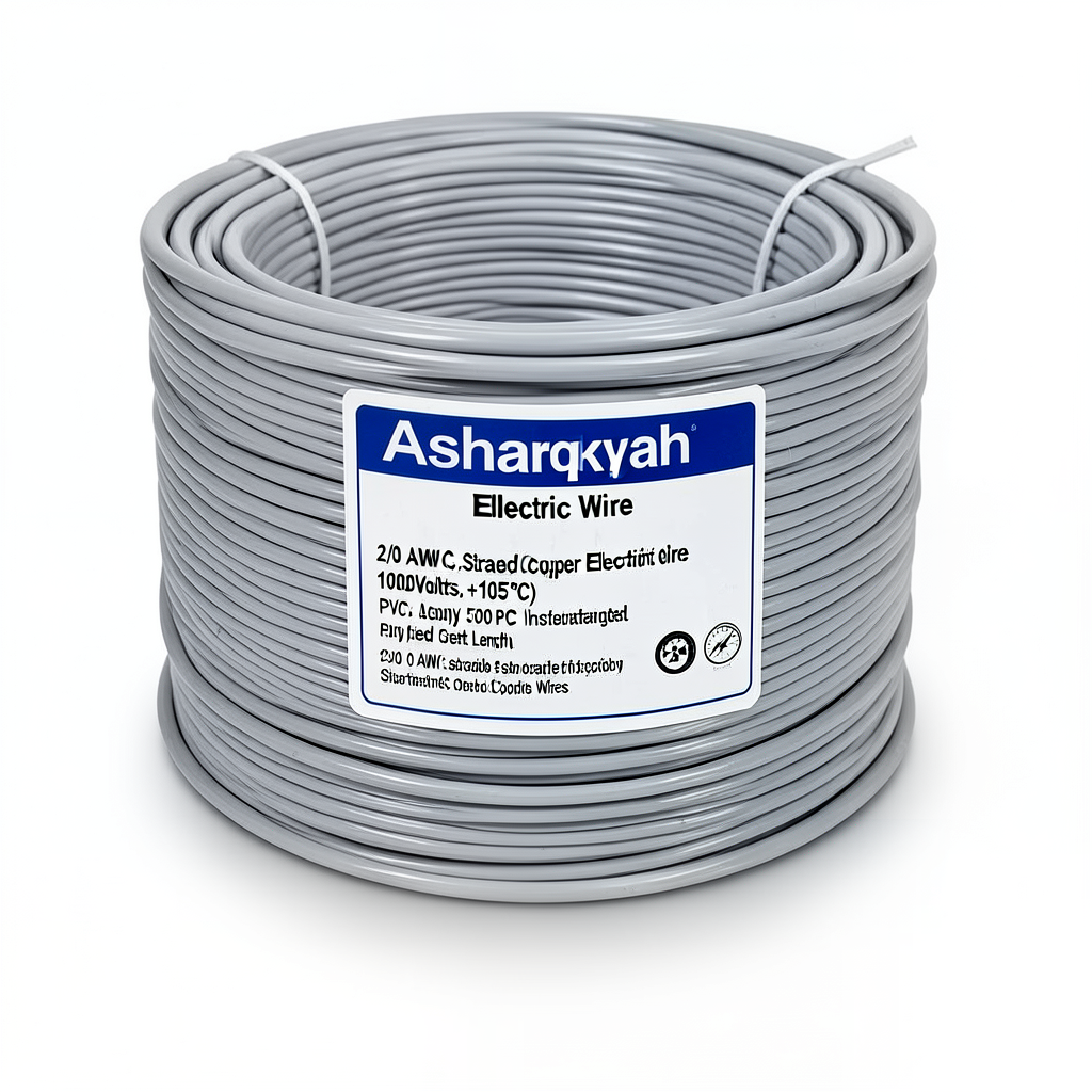 2/0 AWG 1C Stranded Copper Electric Wire, 1000Volts, PVC Insulated (+105°C) Gray, 500 feet Length | Asharqiyah Cables Company for Industry