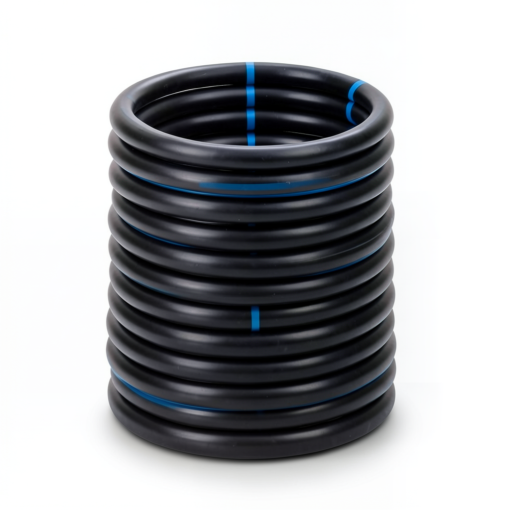 High Density Polyethylene Coil Pipe Pressure 20 Bar PE 100, 160 mm OD, 19.8 mm Thickness, Black