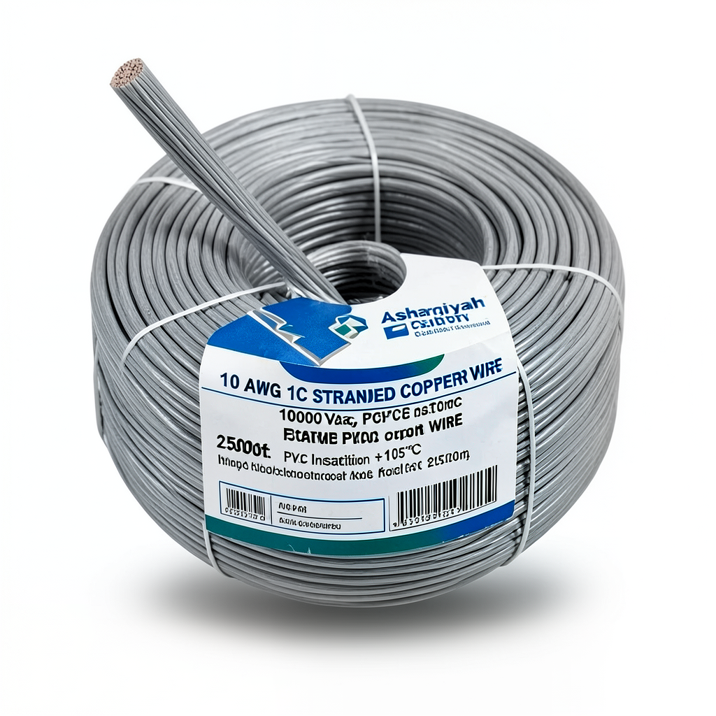 10 AWG 1C Stranded Copper Electric Wire, 1000 Vac, PVC Insulation (+105°C) Gray, 2500ft | Asharqiyah Cables Company for Industry