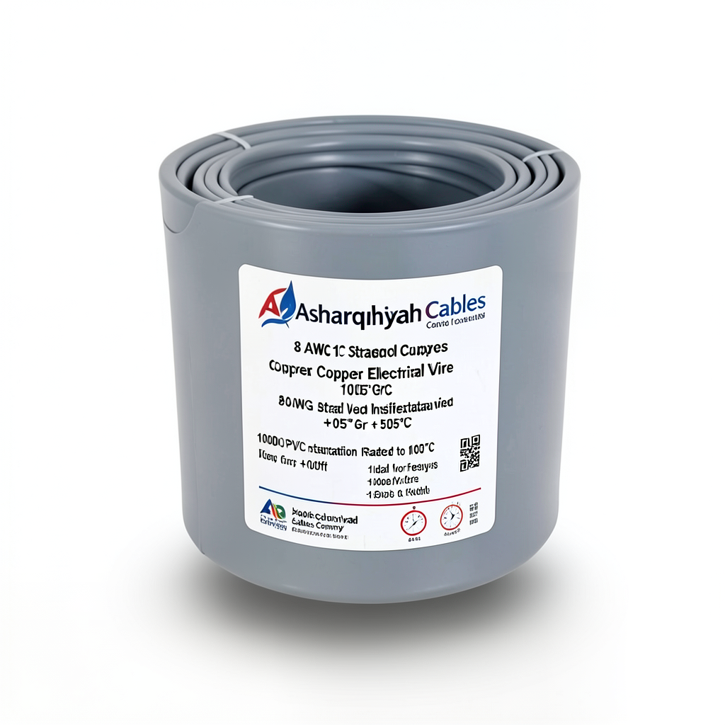 8 AWG 1C Stranded Copper Electrical Wire 1000 Vac PVC Insulated +105°C Gray 500ft | Asharqiyah Cables Company for Industry