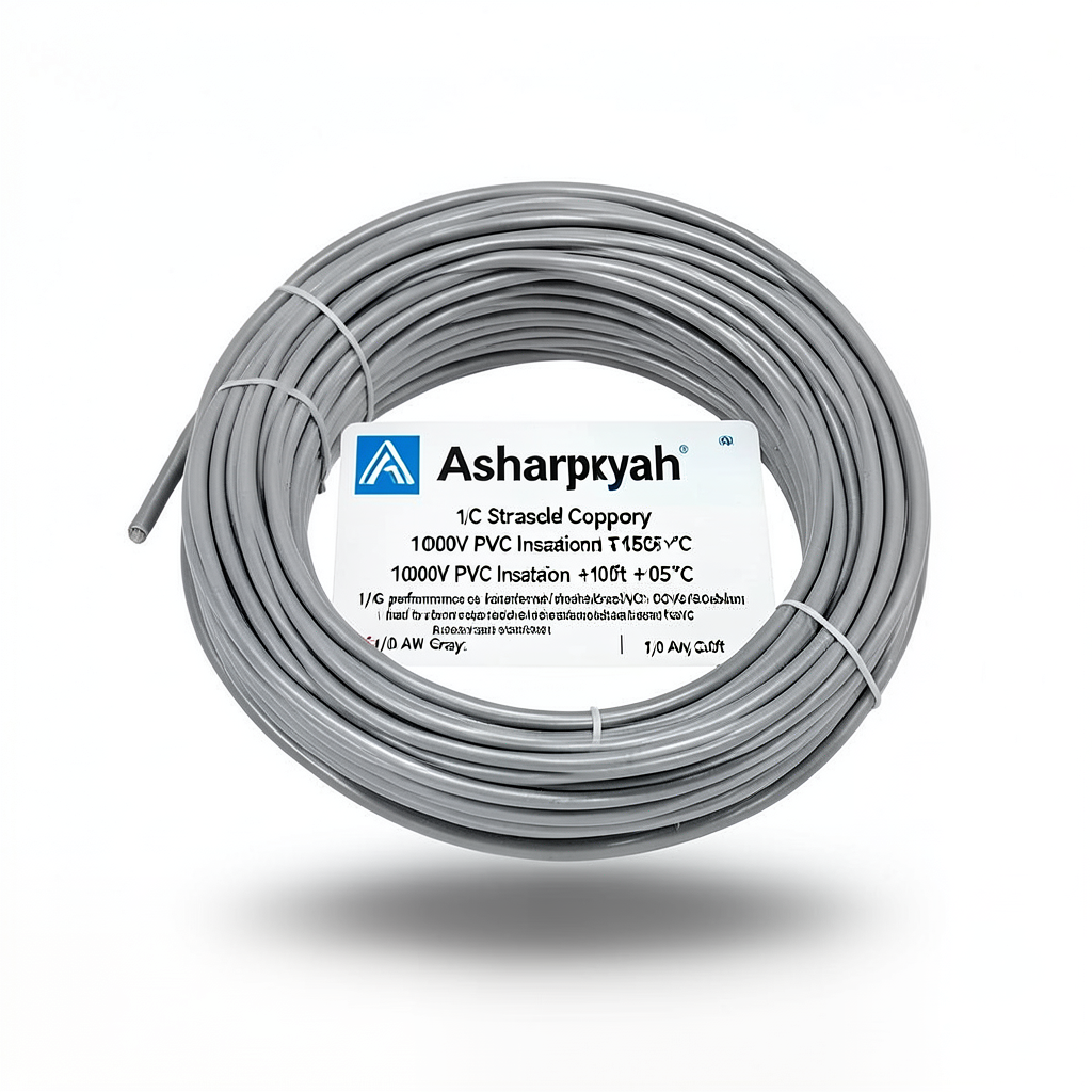 1/0 AWG 1C Stranded Tinned Copper Wire, 1000V PVC Insulation +105°C Gray, 500ft | Asharqiyah Cables Company for Industry