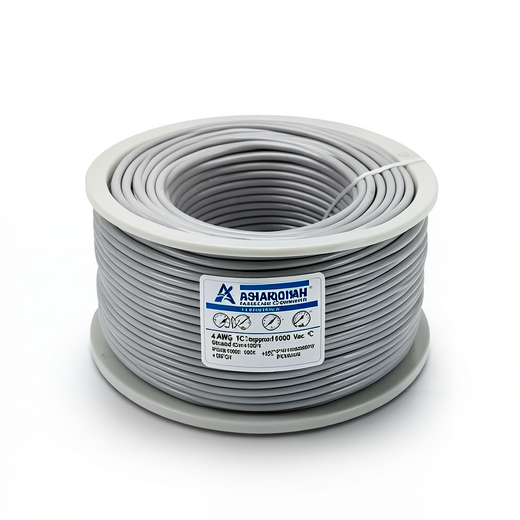 سلك كهرباء مفرد 4 AWG نحاس مجدول 1000 فولت، عازل PVC +105°C رمادي، طول 500 قدم | شركة كابلات الشرقية للصناعة