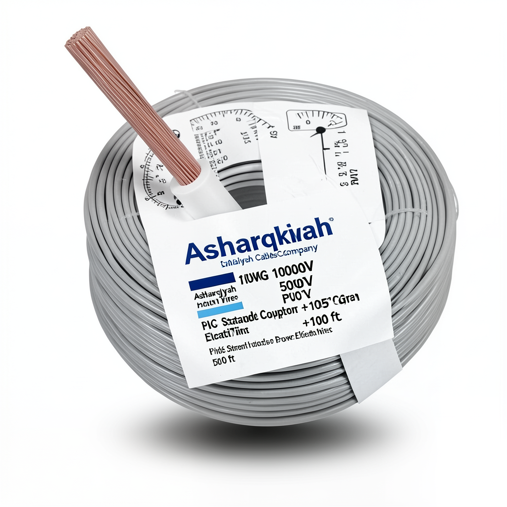 سلك مفرد 3 AWG نحاس مجدول كهربائي، 1000 فولت، عزل PVC +105°C، رمادي، طول 500 قدم | شركة كابلات الشرقية للصناعة