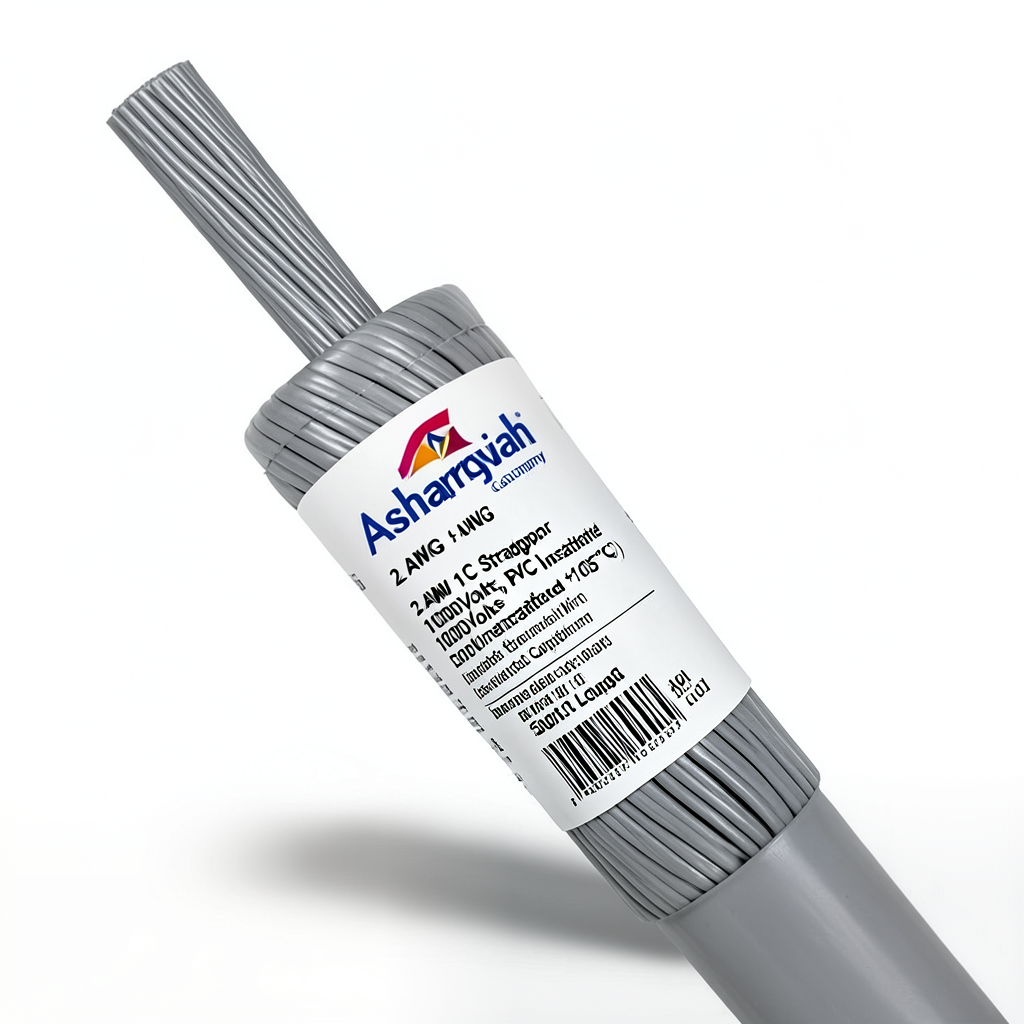 2 AWG 1C Stranded Copper Electrical Wire, 1000Volts, PVC Insulated (+105°C) Gray, 500ft Length | Asharqiyah Cables Company for Industry
