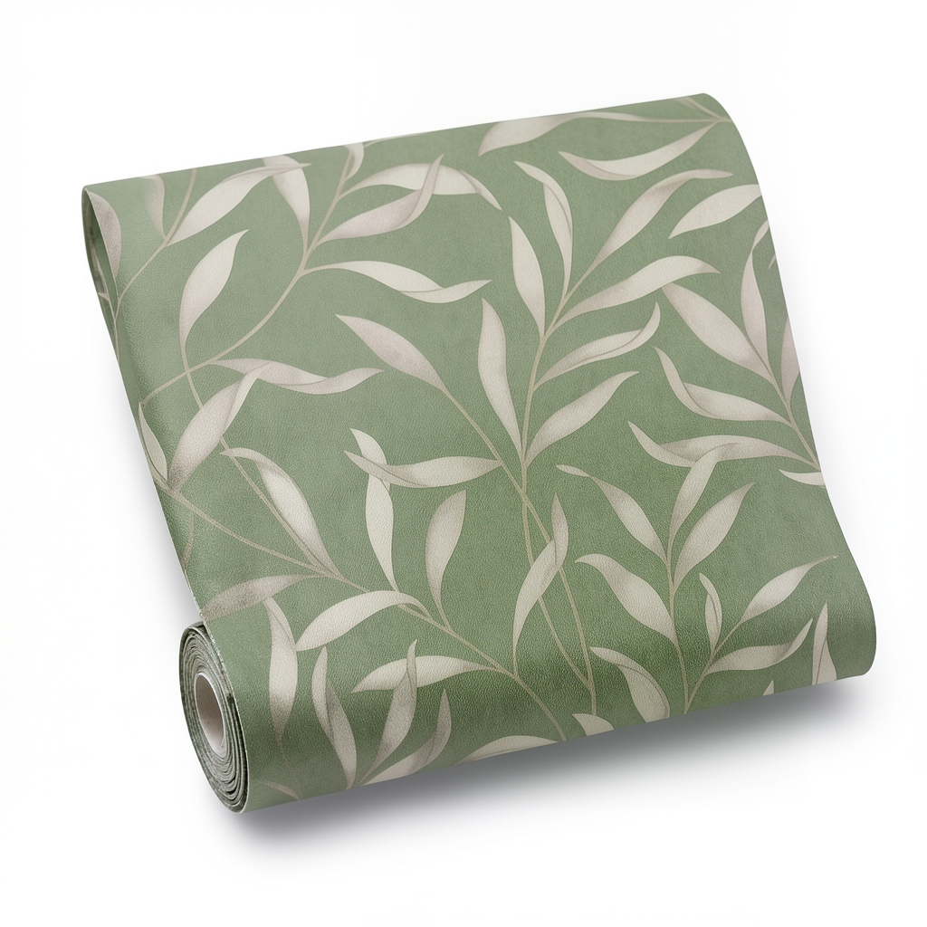 Leaf Patterned Wallpaper 10 m x 0.53 m Green, Model 221324