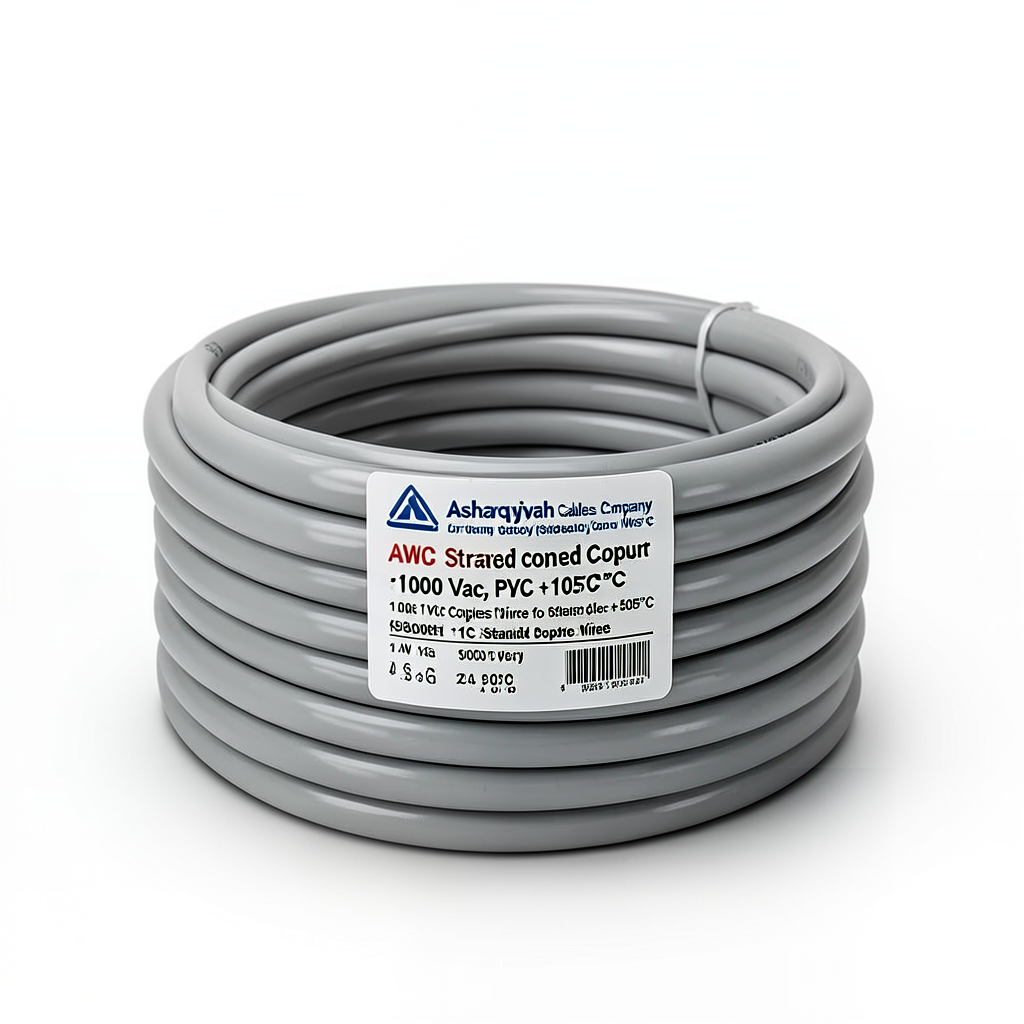 سلك كهرباء مفرد 1 AWG نحاس مجدول 1000 فولت، عازل PVC +105°C رمادي، طول 500 قدم | شركة كابلات الشرقية للصناعة