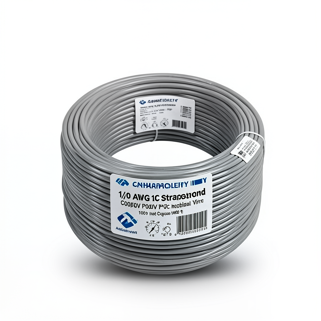 لفة سلك كهرباء مفرد 1/0 AWG نحاس مجدول 1000 فولت عزل PVC رمادي 500 قدم | شركة كابلات الشرقية للصناعة