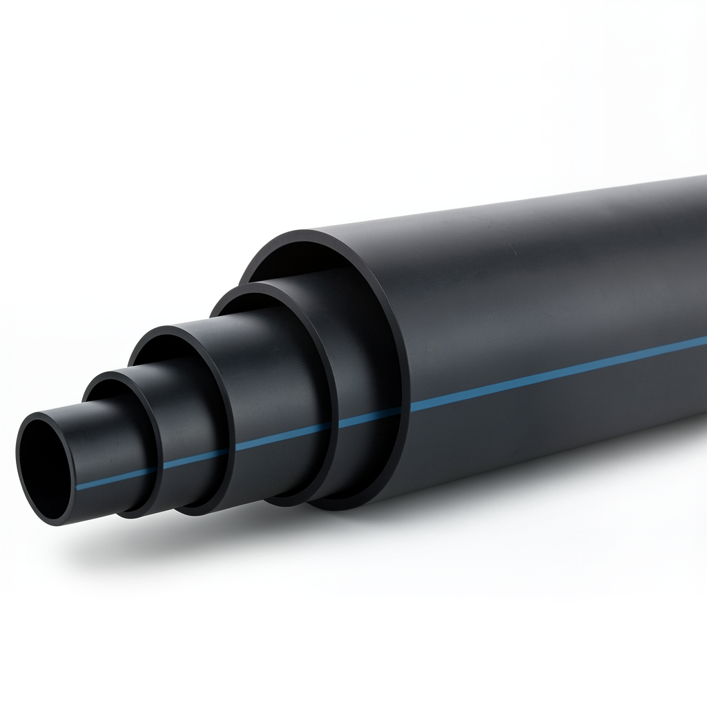 مواسير HDPE بولي ايثيلين ضغط اسمي 12.5 بار، قطر خارجي 180 مم، SDR 11، لون أسود