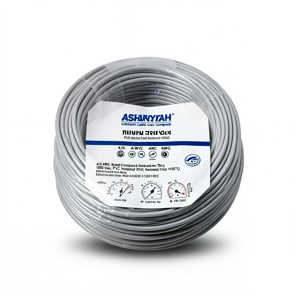 4/0 AWG 1C Stranded Copper Electric Wire, 1000 Vac, PVC Insulated (+105°C) Gray, 500 feet Length | Asharqiyah Cables Company for Industry