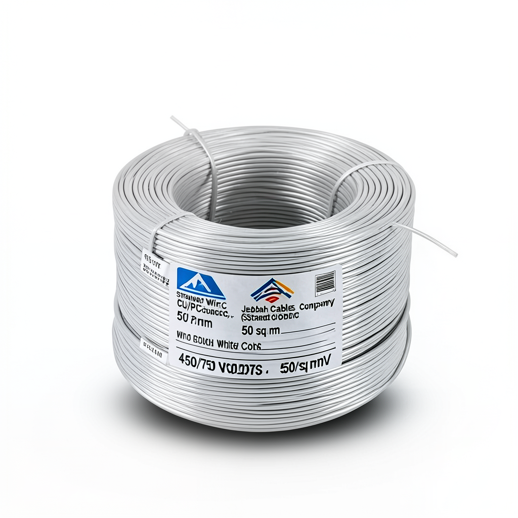 سلك مجدول CU/PVC مساحة مقطع 50 sq mm، 450/750 فولت، لون أبيض | شركة كابلات جدة