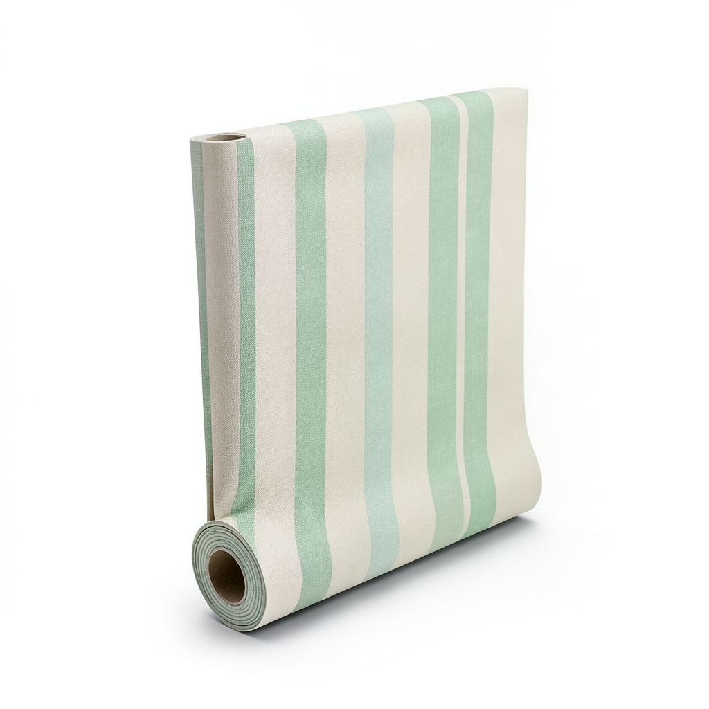 American Wallpaper Beige With Green Striped Design, 10mx0.53m, Model TB4209