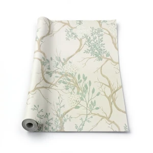 Italian Wallpaper Leaf-Patterned Design 10mx1.06m Light Beige
