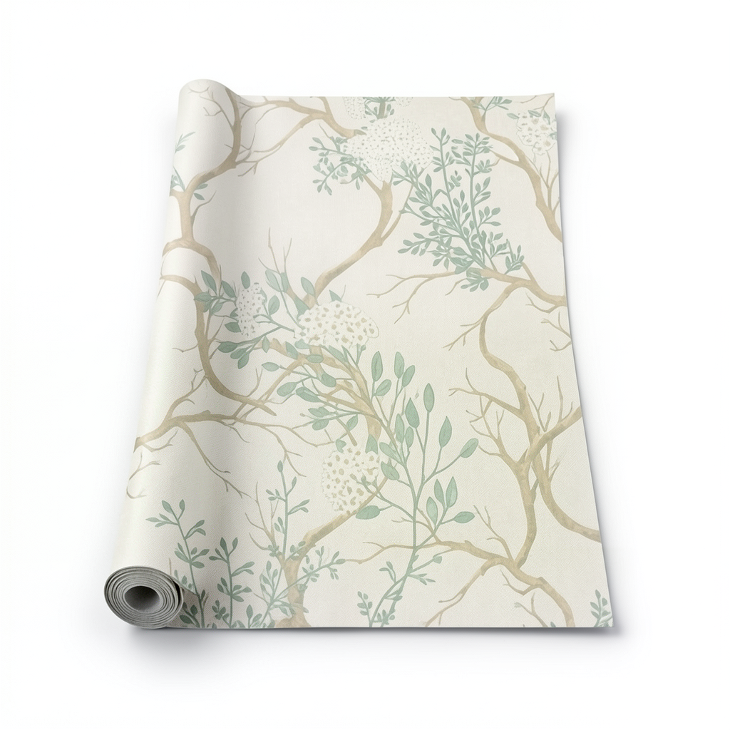 Italian Wallpaper Leaf-Patterned Design 10mx1.06m Light Beige