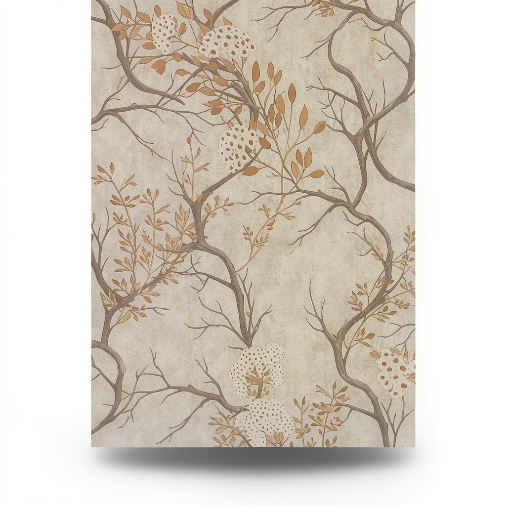 Italian Wallpaper Leaf-Patterned Design Brown Color, Size 10m x 1.06m