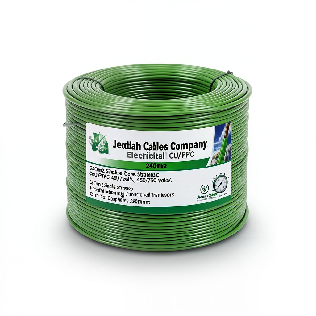 240mm2 Single Core Stranded Electrical Wire CU/PVC, 450/750 volts, Green Color | Jeddah Cables Company