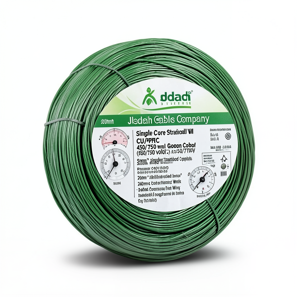 240mm2 Single Core Stranded Electrical Wire CU/PVC, 450/750 volts, Green Color | Jeddah Cables Company