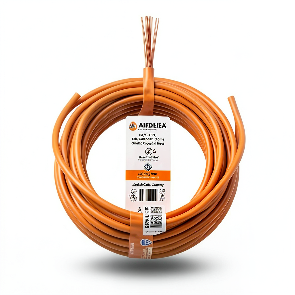 سلك مجدول CU/PVC مساحة مقطع 10mm2، 450/750 فولت، لون برتقالي | شركة كابلات جدة