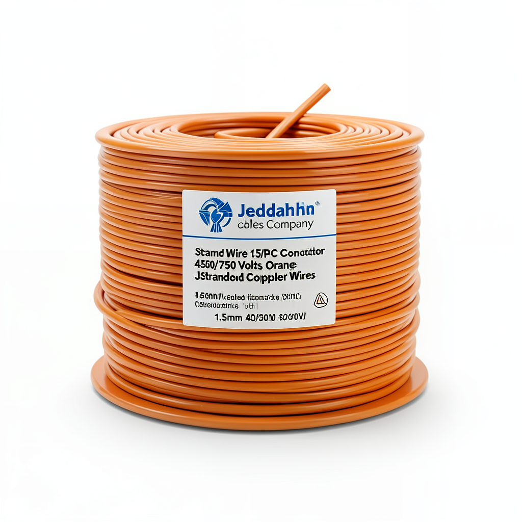 سلك مجدول CU/PVC مساحة مقطع 1.5 mm، 450/750 فولت، لون برتقالي | شركة كابلات جدة